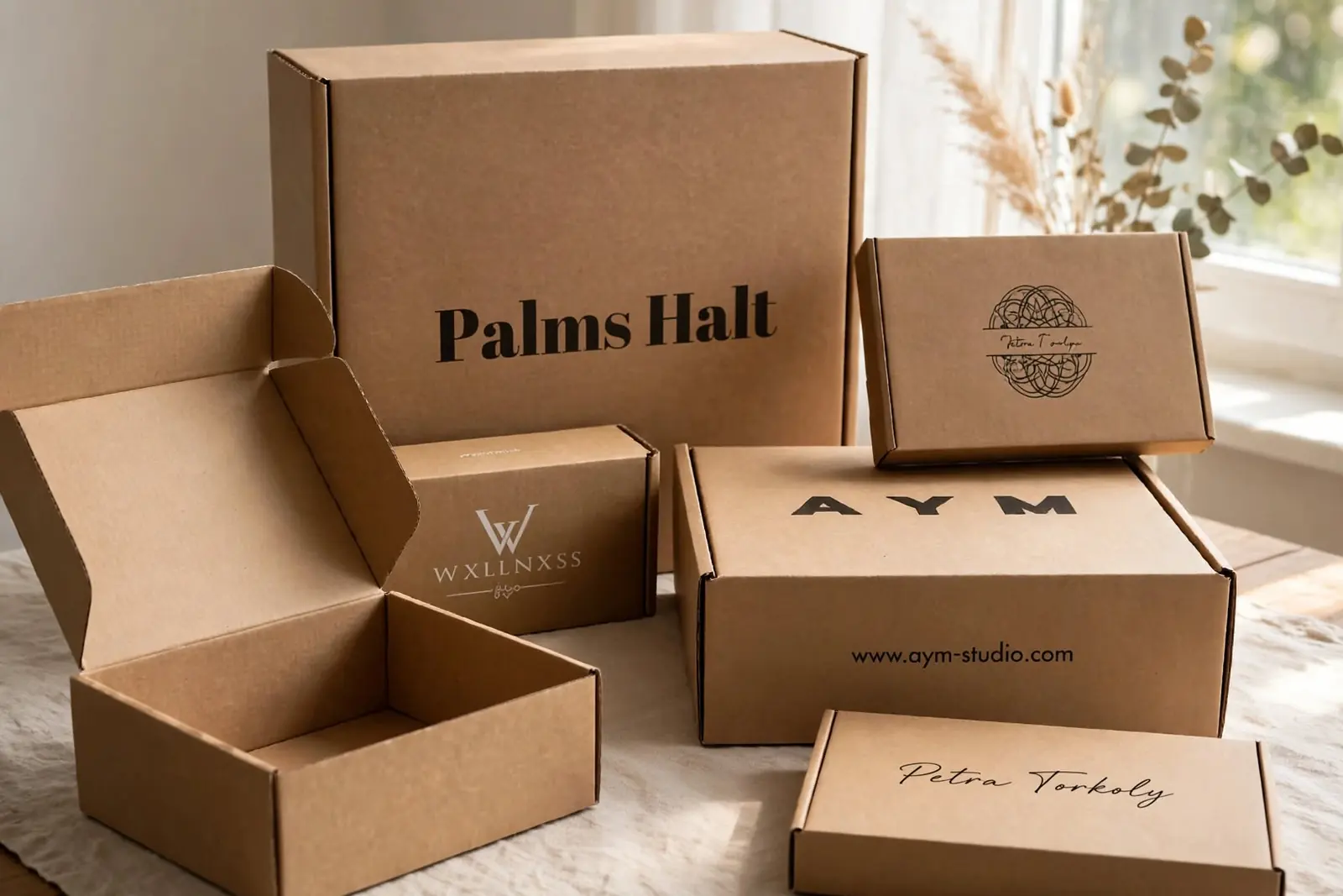 Kraft corrugated mailer boxes with printed logos