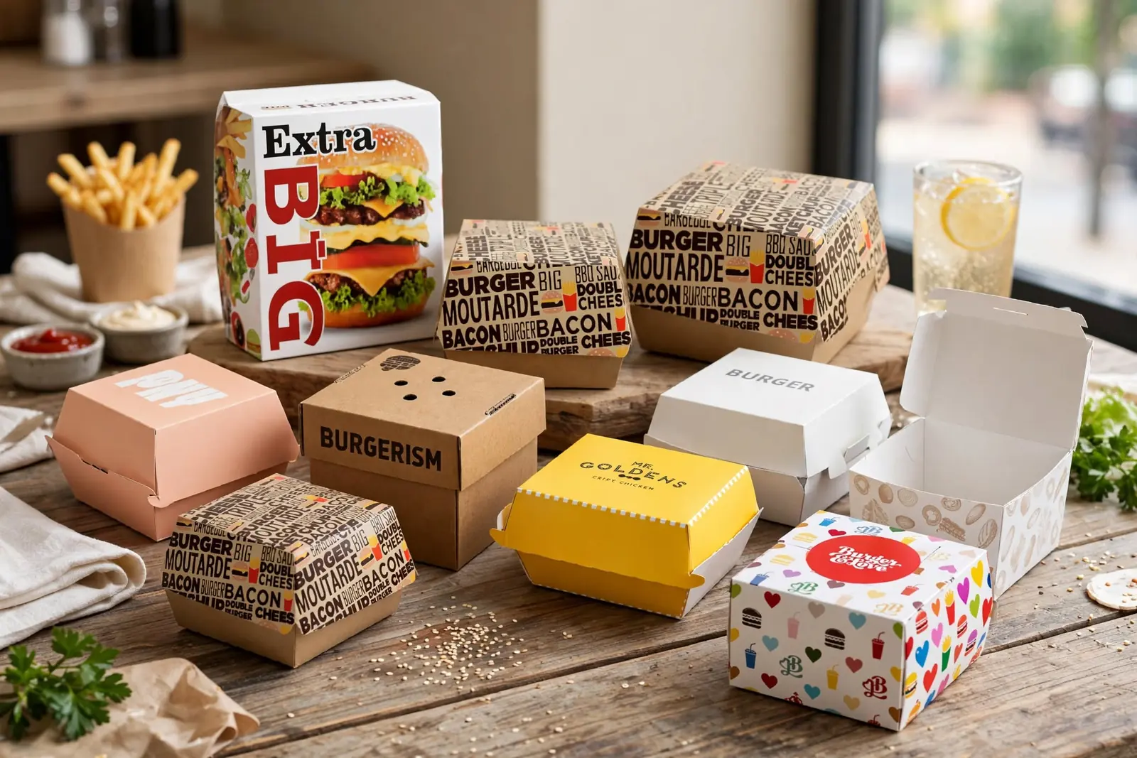 Custom Burger Boxes in a range of printed designs