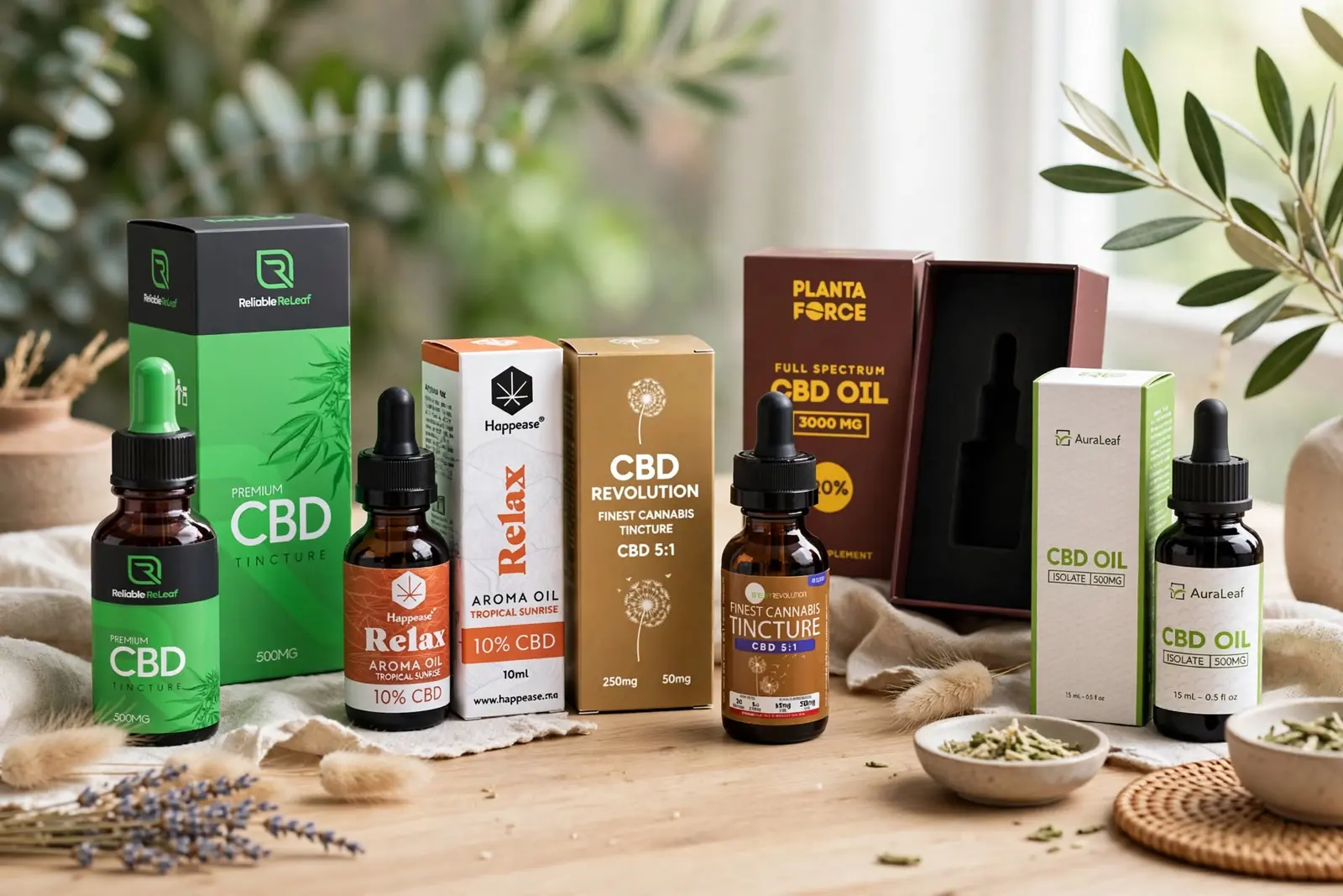 CBD oil and tincture boxes with dropper bottles