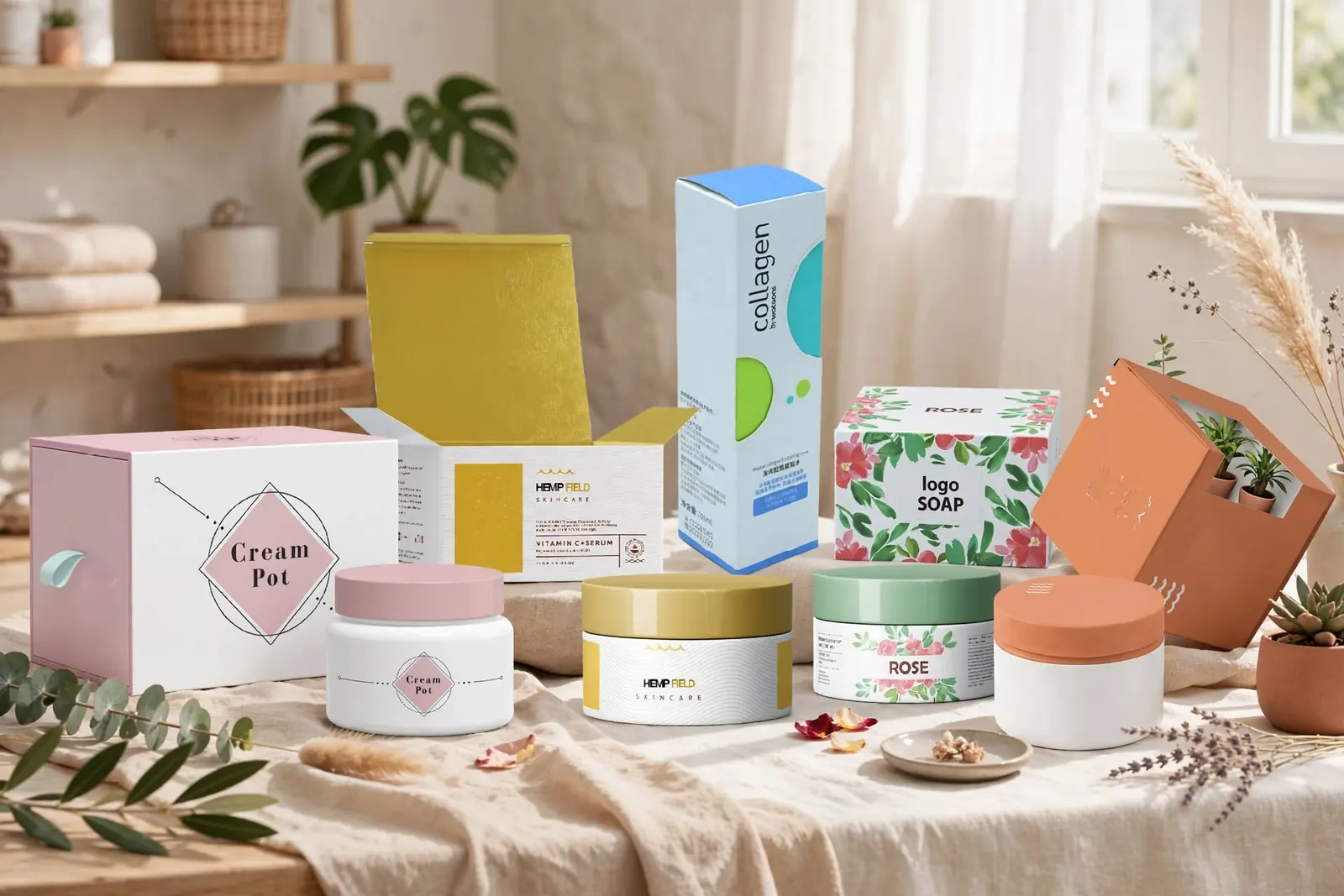 Custom Cream Boxes in a range of printed designs
