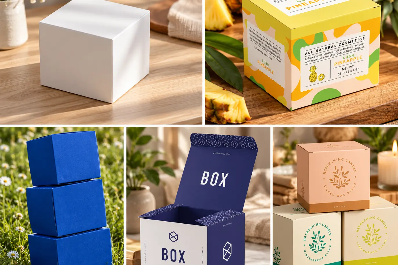 Custom Cube Boxes in a range of printed designs