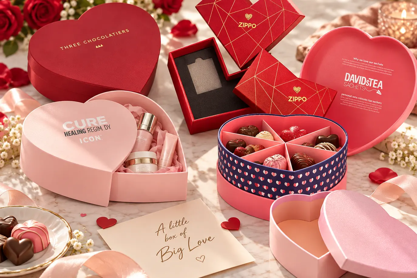 Custom Heart Boxes in a range of printed designs