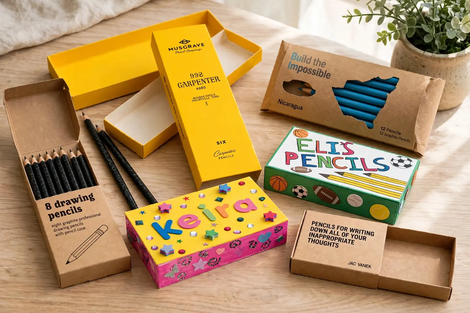 Custom Pencil Boxes in a range of printed designs