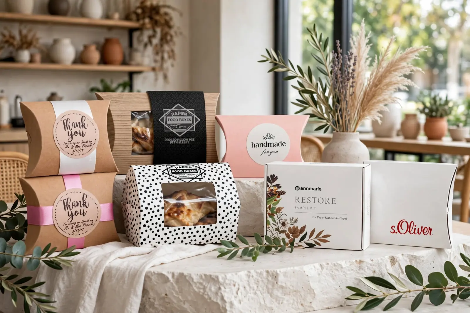 Custom Pillow Boxes in a range of printed designs