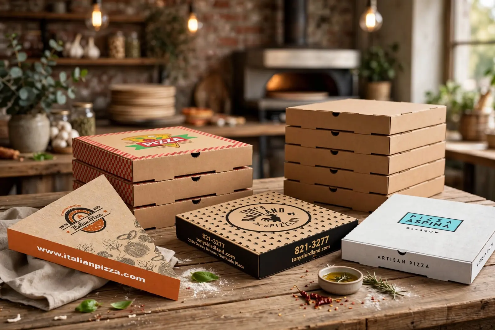 Custom Pizza Boxes in a range of printed designs