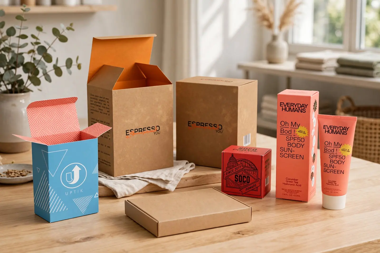 Custom Reverse Tuck End Boxes in a range of printed designs