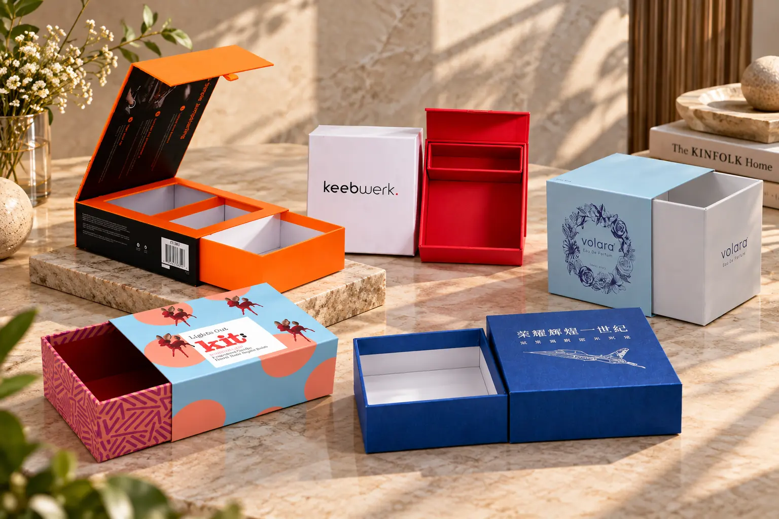 Custom Rigid Two Piece Boxes in a range of printed designs