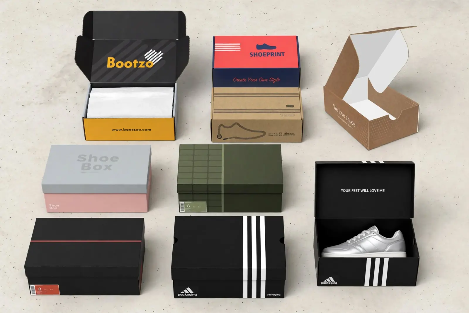 Custom Shoe Boxes in a range of printed designs