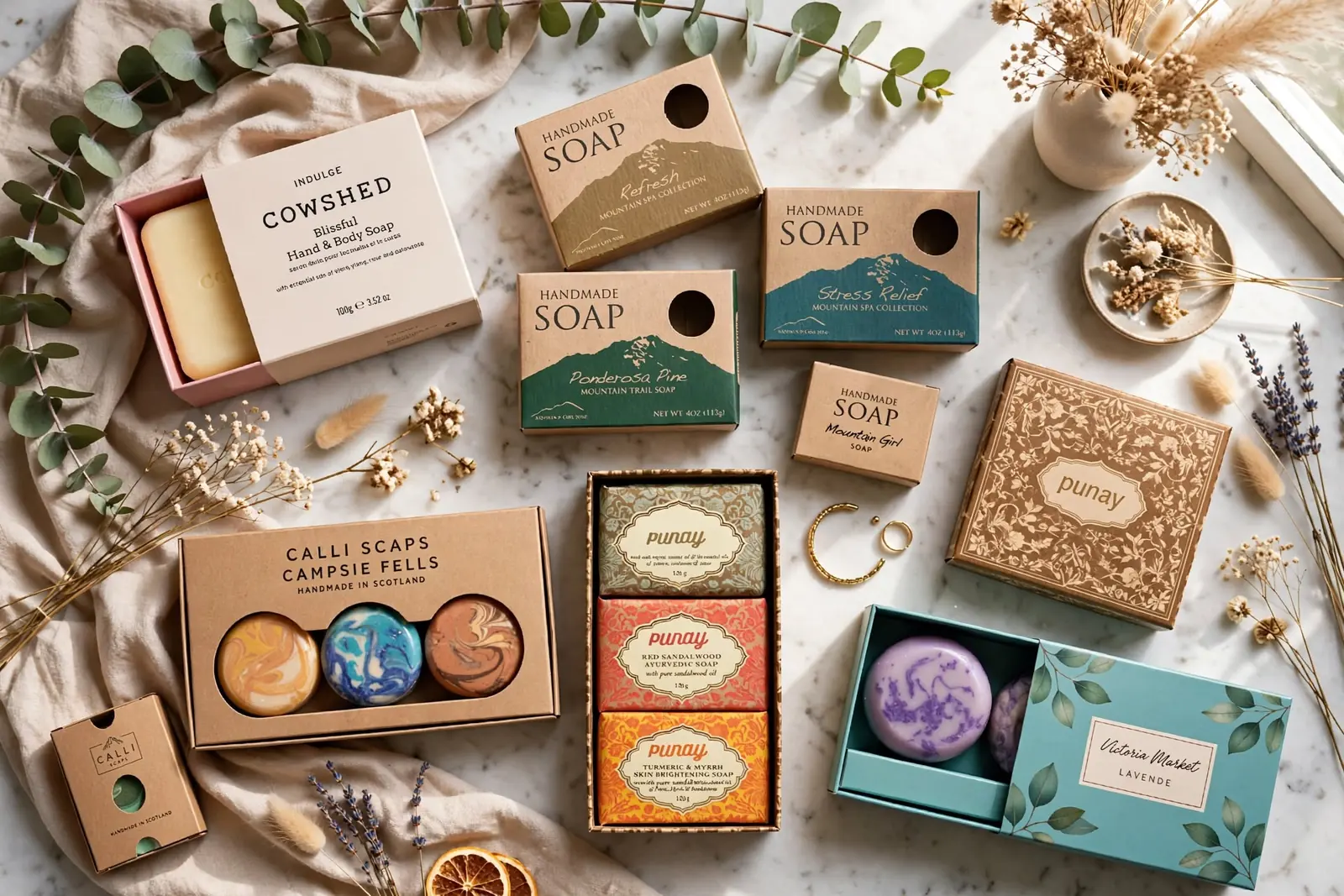 Custom Soap Boxes in a range of printed designs