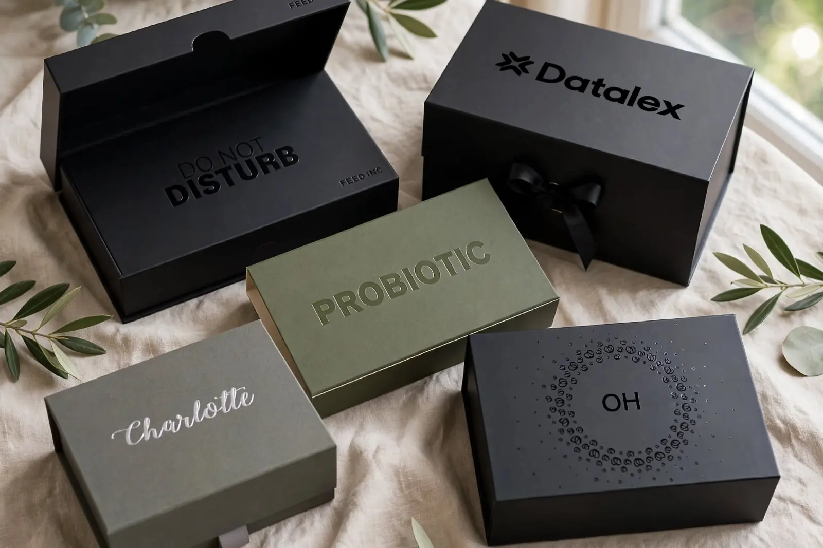 Custom Spot UV Boxes in a range of printed designs