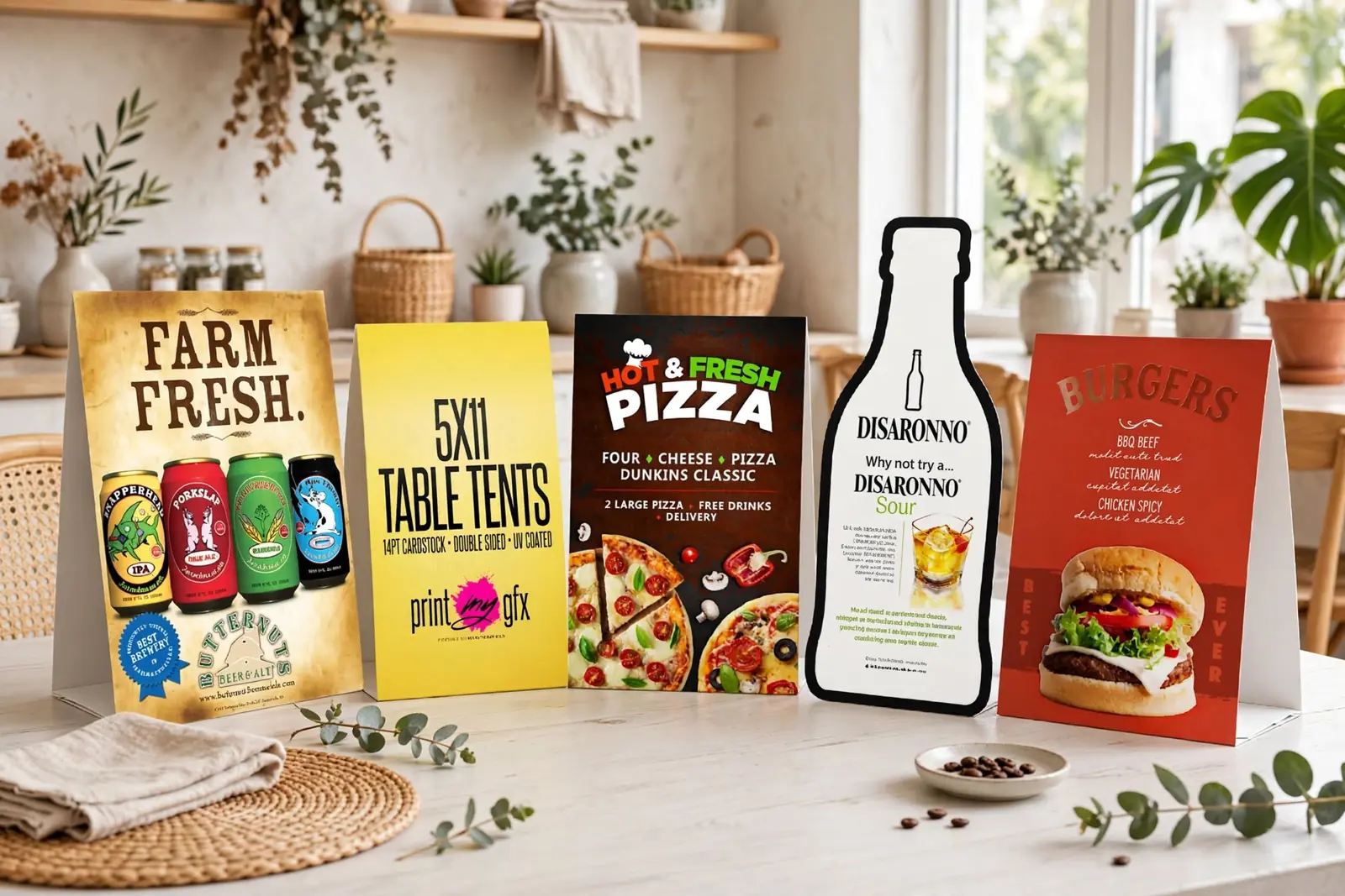 Custom Table Tents in a range of printed designs